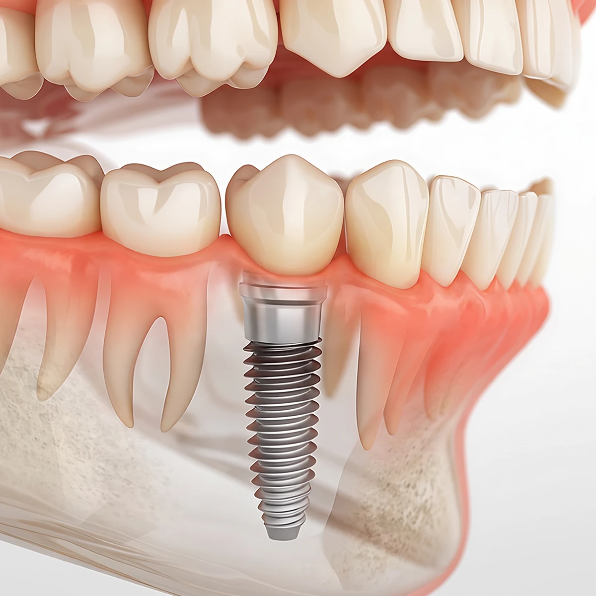 Recreación 3D en color de un implante dental