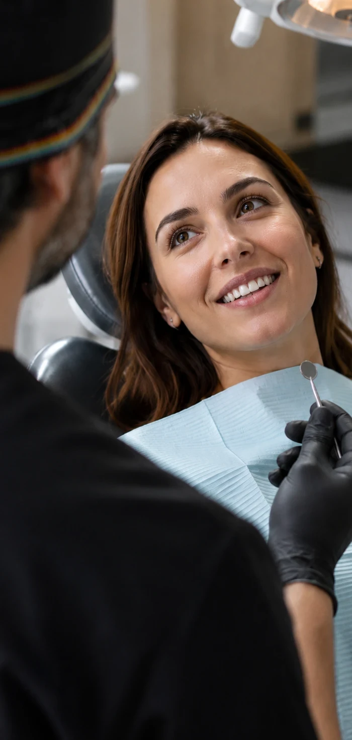 Ragazza sorridente durante una visita odontoiatrica
